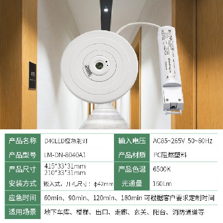 led嵌入式应急灯高亮楼道天花筒灯射灯2W停电紧急照明IP40批发