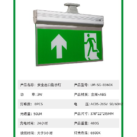 亚克力安全出口指示灯跨境吸顶装吊牌灯应急停电逃生照明指示灯牌