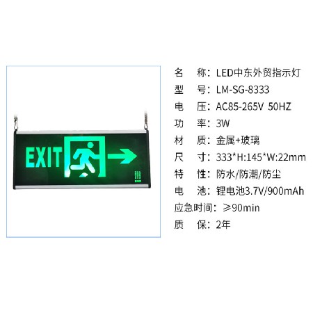 LED emergency indicator light for foreign trade exports to the Middle East, wall mounted evacuation emergency light for public safety exits